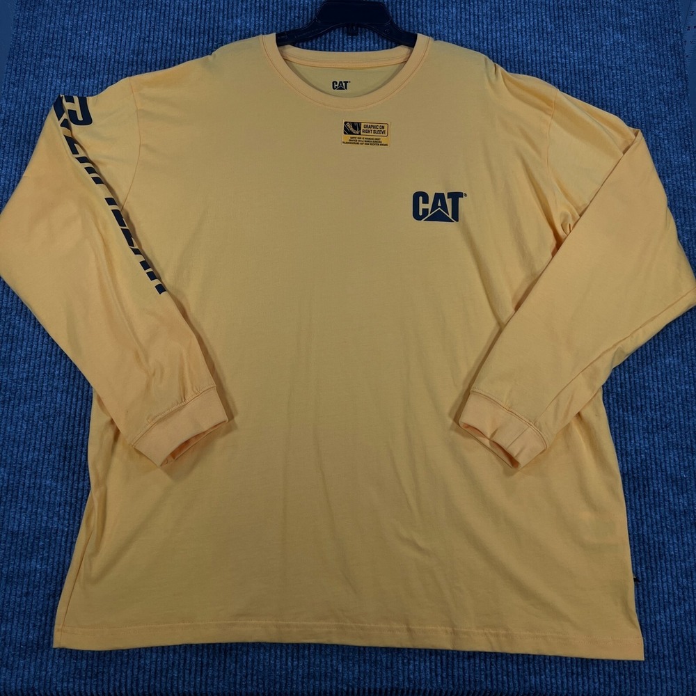 Caterpillar CAT Shirt Mens 3XL XXXL Yellow Long Sleeve Crew Neck Casual Work New